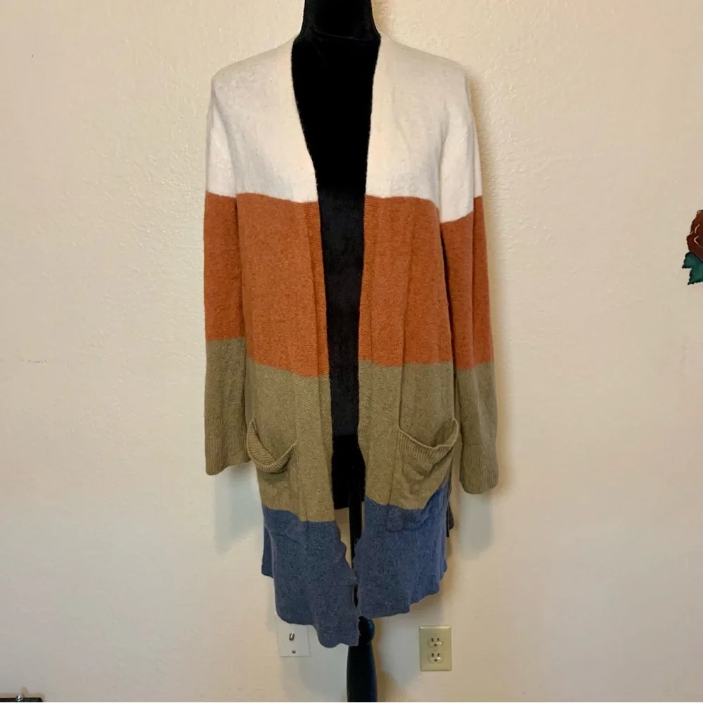 Madewell Kent Stripe Cardigan Sweater Longline Open Front Color Block Size Small
